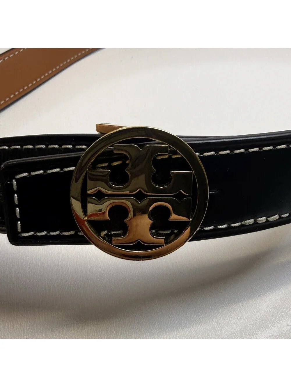 Tory Burch 1” Miller Reversible Belt Women’s Medium | Black & Tan with Gold